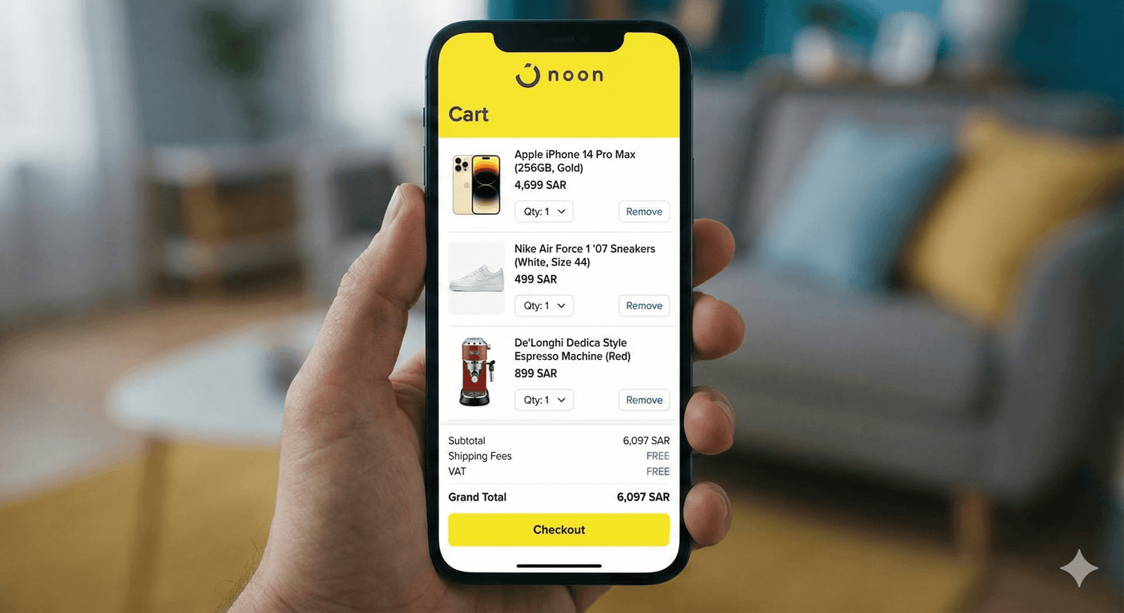 سلة المشتريات في تطبيق نون